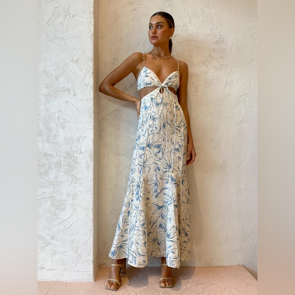 Significant Other Anita Dress Sleeveless Maxi Floral Size 4 Blue Beige - Picture 12 of 16